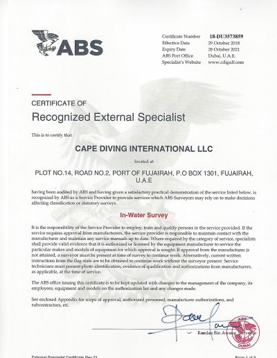 ABS certification | Cape Diving International, underwater services